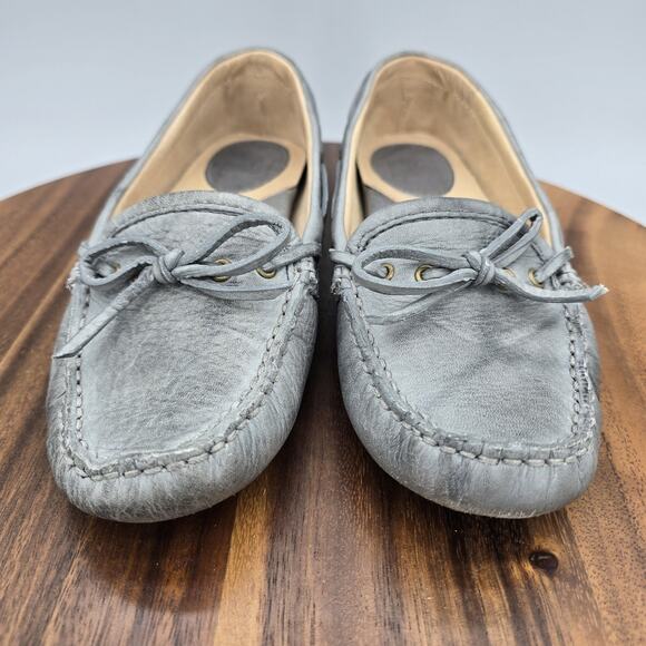 Frye Reagan Campus Driver Shoes Womens 7.5M Gray Leather Loafer Slip On Moccasin - Picture 2 of 6